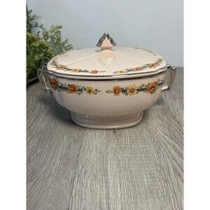 Vintage Royal Beige Ware Covered Dish Tureen Pink "Delyte" Floral